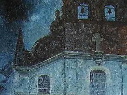 Al perseguir el mandato de la luz, Humberto Chaves nos revela la belleza. Óleo-Coche de caballos- Serie del Transporte - Fabricato en 1947