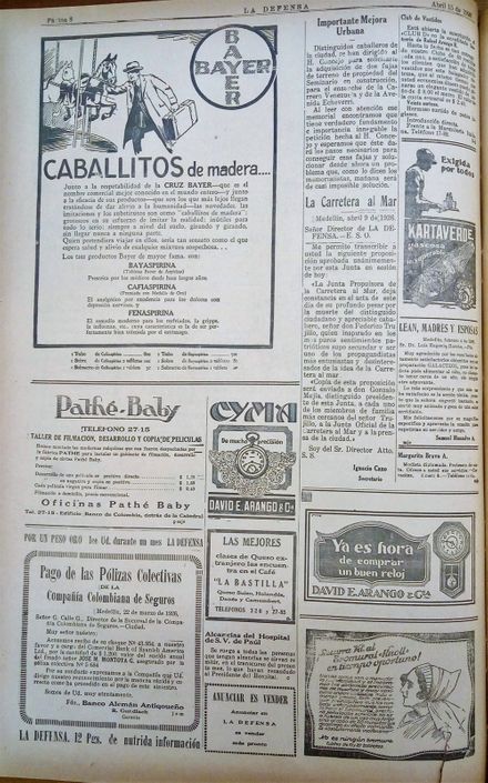 La Defensa, abril 15 de 1926: el aviso de Kartaverde y los dos de la Joyería son de Humberto Chaves.