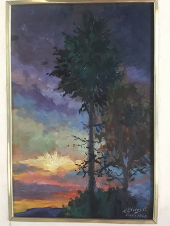 Aterdecer en Llanogrande. Óleo sobre madera, trabajado con espátula, medidas de 37 x 25 centímetros