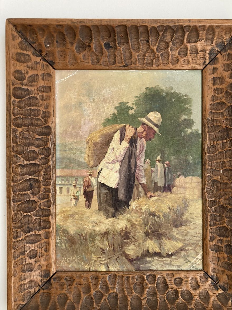 Óleo de Humberto Chaves Cuervo - sin fecha - El mercado de la paja, Yarumal.